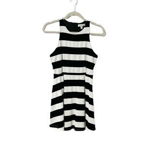 Monteau Women's Striped High Neck Dress Black White Fit & Flare Dress Size M